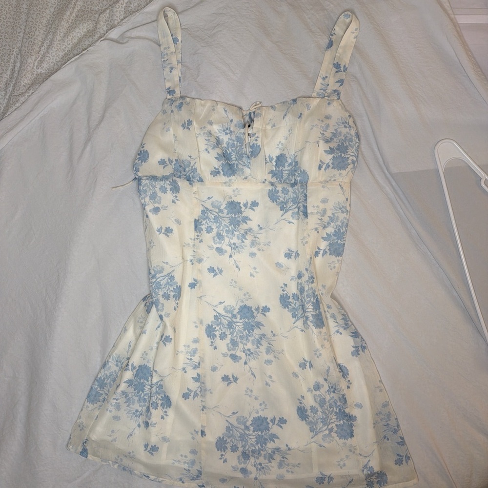 Princess Polly Blue and Cream Floral Dress